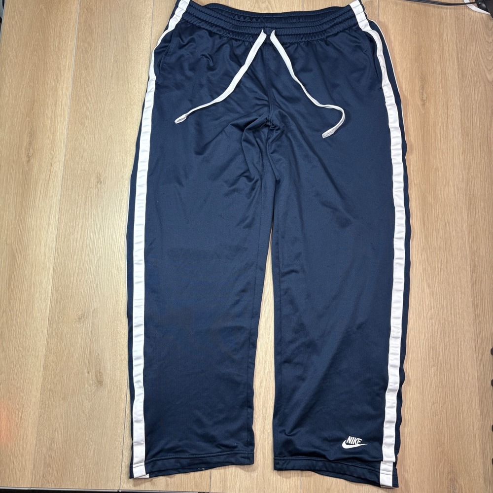 Nike Y2K Mens Navy Blue Mesh Track Wide Leg Pants Gray White Stripe XXL Grey Tag